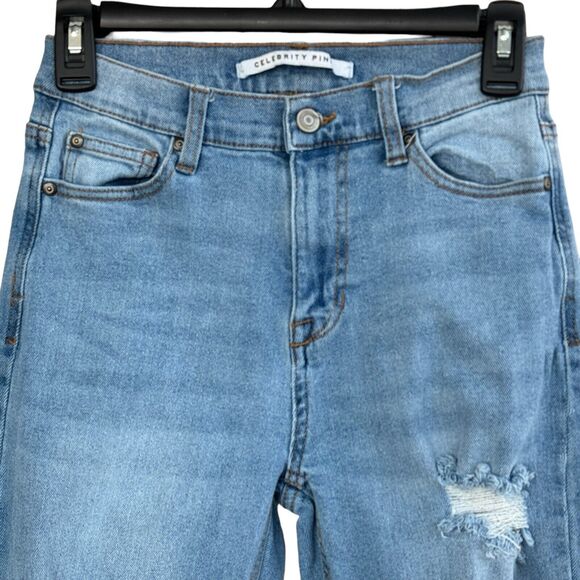 Celebrity Pink JRS SZ 1/25 Jeans Mid-Rise Stretch Frayed Distressed Light Wash - Picture 2 of 10